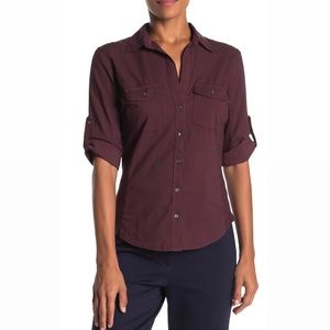 James Perse Contrast Ribbed Surplus Shirt Plum 3